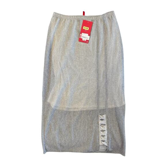 IC by Connie K Sheer Silver Grey Skirt XL Lattice Detail Lined USA Made NWT - Picture 1 of 9